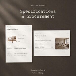 Interior design FF&E schedule template for Canva and InDesign, Excel and Google Sheets procurement workbook
