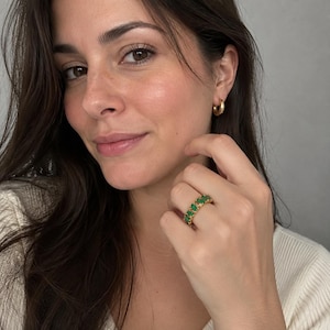 Green CZ Ring for Women, Gold Tone Statement Jewelry