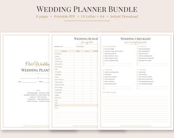 Wedding Planner Printable Bundle, Wedding Binder, Budget, Checklist, Guest List, Seating Chart, Vendors, Engagement Gift, US Letter PDF