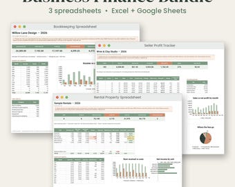 Tabellenkalkulationspaket für Unternehmensfinanzen, Buchhaltung für Kleinunternehmen, Gewinnverfolgung für Verkäufer, Tabellenkalkulation für Vermieter von Mietobjekten, Google Sheets