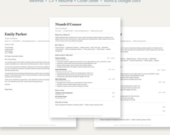 Plantilla de currículum minimalista para Word, Google Docs y Pages, plantilla de CV sencilla, currículum para ATS, plantilla de carta de presentación, CV de 1 y 2 páginas
