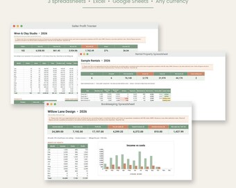 Paquete de hojas de cálculo para finanzas empresariales, contabilidad para pequeñas empresas, seguimiento de ganancias del vendedor, hoja de cálculo para propietarios de inmuebles en alquiler, Google Sheets