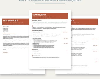 Plantilla de currículum vitae llamativa para Word, Google Docs y Pages, plantilla de CV, currículum vitae para ATS, plantilla de carta de presentación, 1 y 2 páginas, currículum vitae colorido