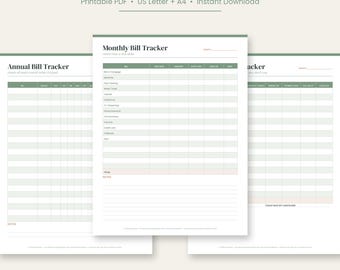 Planificador de facturas imprimible, lista de verificación de pago mensual, planificador de facturas anual, planificador de suscripciones, páginas de planificación presupuestaria, PDF en formato carta y A4