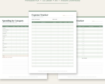 Planificador de gastos imprimible, registro de gastos, registro diario de gastos, gastos por categoría, inserto para planificador de presupuesto, registro de dinero, PDF tamaño carta estadounidense A4