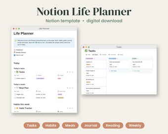 Notion Lebensplaner-Vorlage, Zielplaner 2027, All-in-One-Dashboard, Gewohnheitstracker, Tagebuch, Essensplaner, Leseliste, Wochenplaner