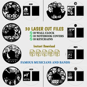 30 Music Laser Cut Bundle | Wall Clock, Notebook & Keychain | SVG DXF PDF | Mdf - Vinyl Record | Instant Download