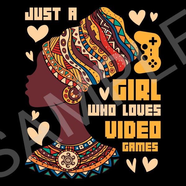 Girl Loves Video Games Black Girl Png, Afro Girl Boss PNG, Black Afro Queen Png, Afro Queen PNG, African American Girl PNG Digital Download