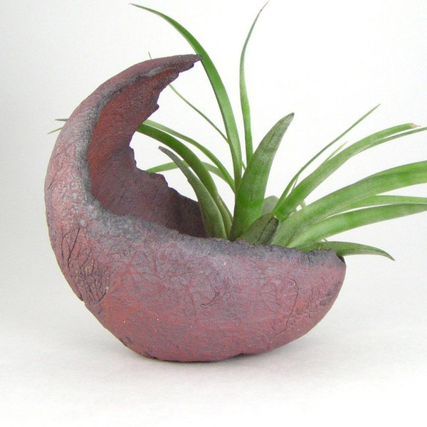 Small Bonsai Scoop, Unglazed Red Clay Crescent Pot, Round Plant Pot, Moon Pot, Bonsai Planter, Cascade Bonsai Pot, Kusamono Pot 06-16-18