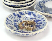 Royal Blue Ring Dish, Lace Printed Trinket Dish, Tiny Plate, Snack Plate, Mini Plate, Jewelry Dish, Spoon Rest, Tea Light Saucer, 10-16-97