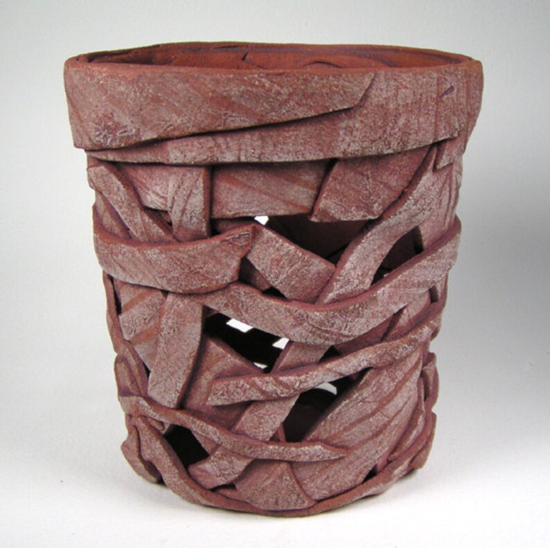 Red Orchid Pot with Patterned red clay pieces image 1