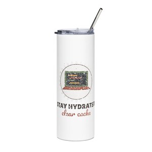 Stay Hydrated Clear Cache Tumbler, Vintage Storybook Programmer 20oz Insulated Tumbler, Software Developer Gift, Coder Humor