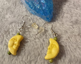 Yellow Howlite Moon Earrings