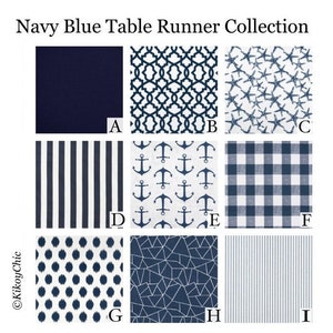 Navy Blue Table Runner Collection.Kitchen/Dining Table Runner. Colors: White and Red..Choose Your Length 3672 or 12 X 17 Placemat image 1