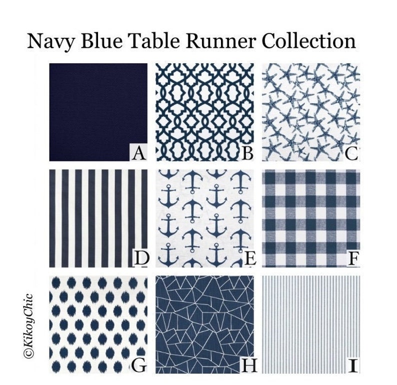 Navy Blue Table Runner Collection.Kitchen/Dining Table Runner. Colors: White and Red..Choose Your Length 3672 or 12 X 17 Placemat image 1