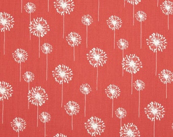 Coral Table Runner-  Coral Dandelion Table Runner- Coral and White dandelion Table Cloth- 12" x 60" or 12" x 72"