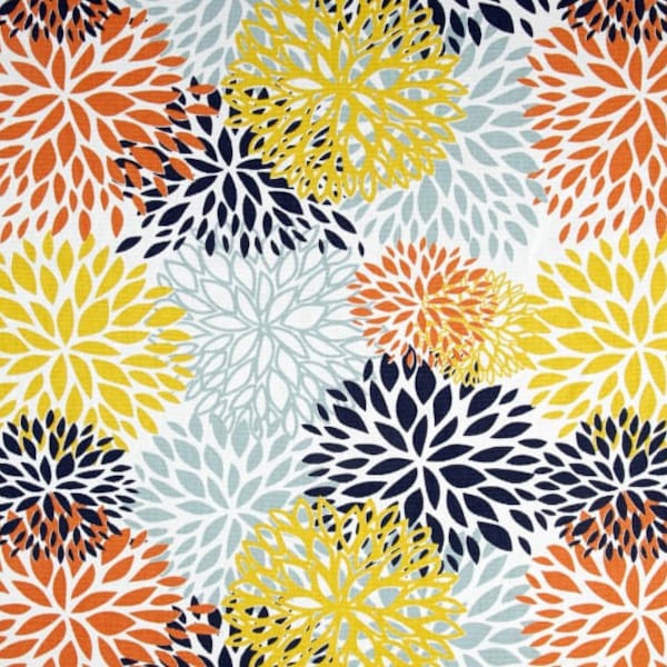 Blooms Maya Reversible Round Placemats. White,Orange, Yellow, Gray& Navy  Table Setting, Center Piece,Kitchen Décor.13" Diameter--REVERSIBLE