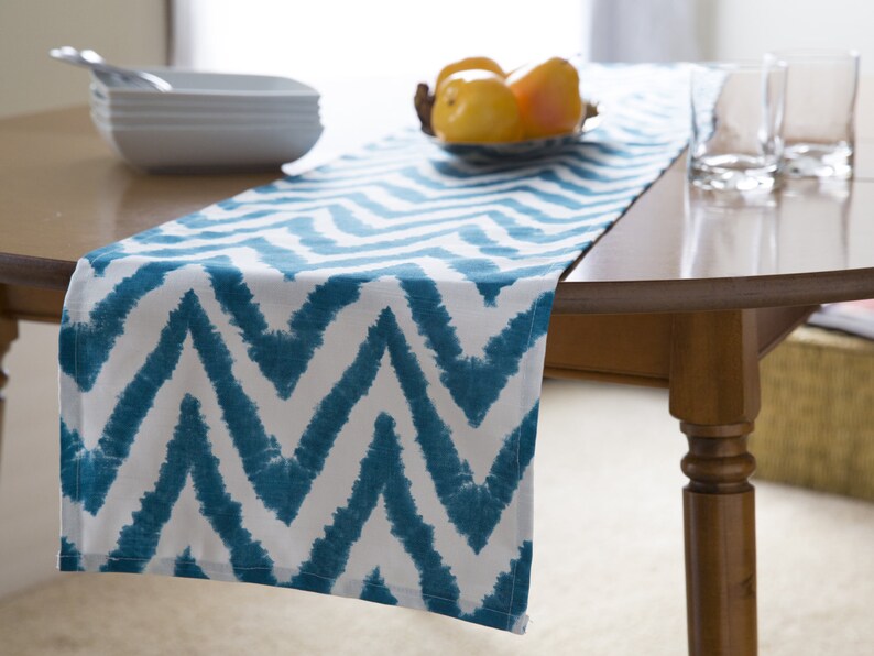 Blue Table Runnerturquoise Chevron Table Runner.turquoise & Etsy