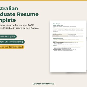 CV-sjabloon voor afgestudeerden in Australië, A4-formaat, geschikt voor Word en Google Docs.