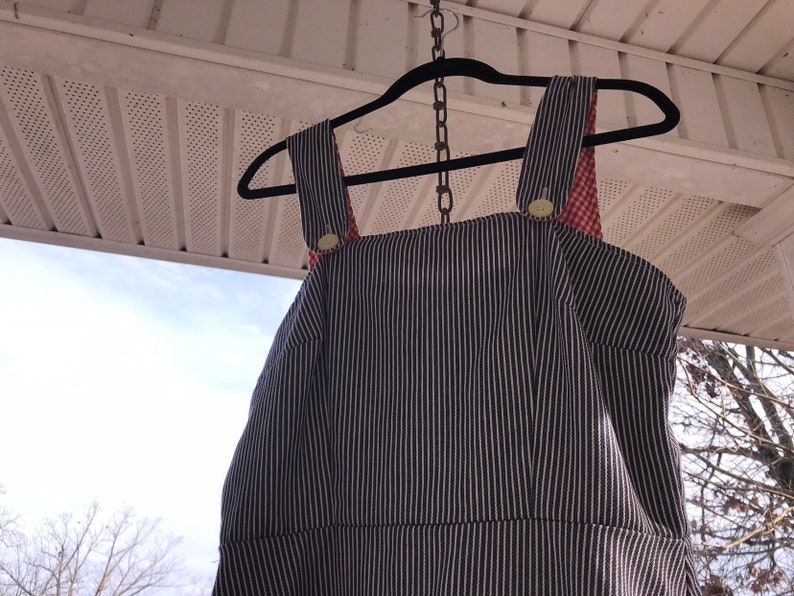 Vintage In /& Out Pinstriped Overalls Dress Women Size 16
