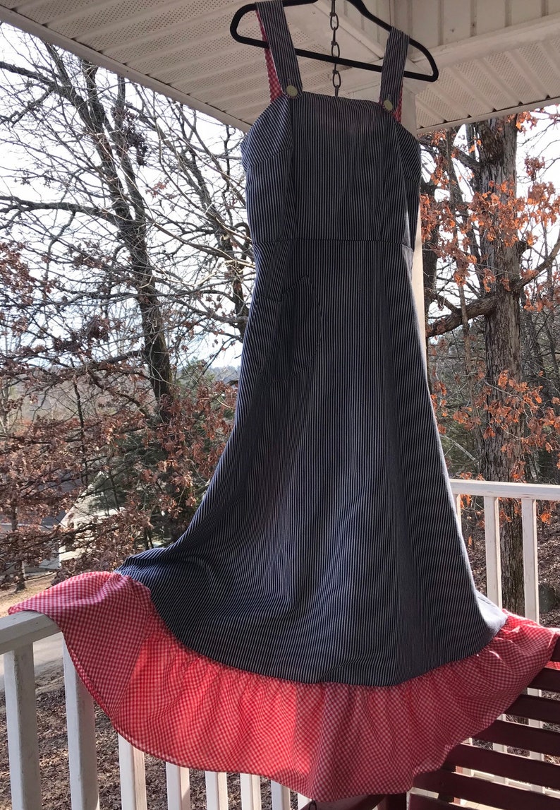 Vintage In /& Out Pinstriped Overalls Dress Women Size 16