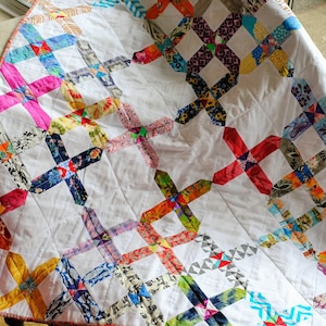 Colourful Crosses, Handmade Patchwork Quilt / Throw