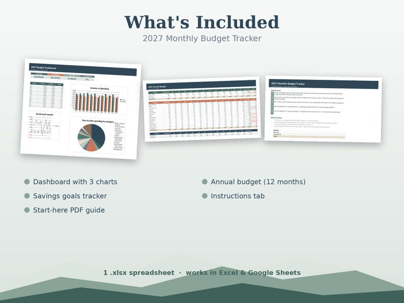 2027 Monthly Budget Spreadsheet, Personal Budget Tracker Template for ...