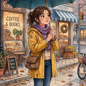 Rainy Umbrella Couple Wallpapers, Cartoon Man and Woman in Rain iPhone Backgrounds, Moody City Street Wallpaper Bundle, Instant Download