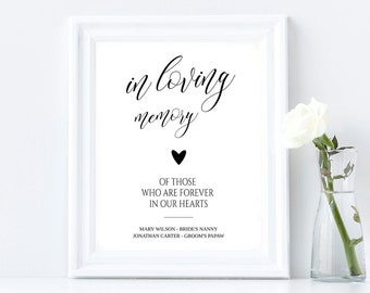 In Loving Memory Sign, Wedding Signage, Wedding Memory Sign Template 8"x10", Instant Download, Editable Template