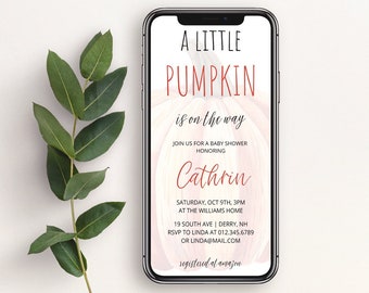 Fall Baby Shower Digital Invitation, A Little Pumpkin Is On The Way Evite, Printable Baby Shower Invite, Editable Instant Download