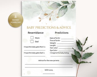 Baby Predictions and Advice, Baby Shower Game Printable, Baby Shower Instant Download, Gender Neutral Baby Shower Game, Greenery Baby Shower