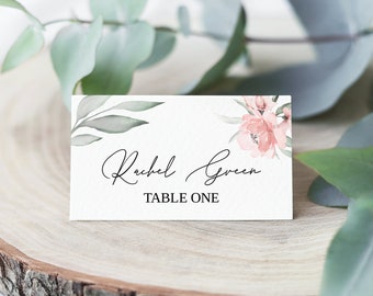 Self-editing Place Card Template, Printable Wedding Escort Card, Name Card, Greenery Seating Card, Instant Download, Editable, Fleur
