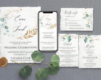 Wedding Invitation Suite Template, Editable Wedding Invitation Suite, Wedding Evite Template, Greenery Wedding Invitation, Template Download