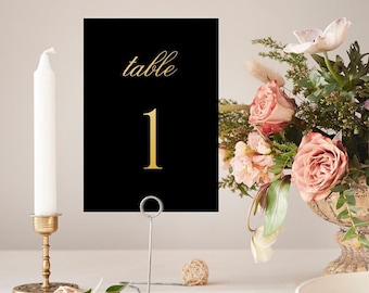 Black And Gold Table Numbers, Printable Wedding Table Names, Gold Table Numbers, Instant Download