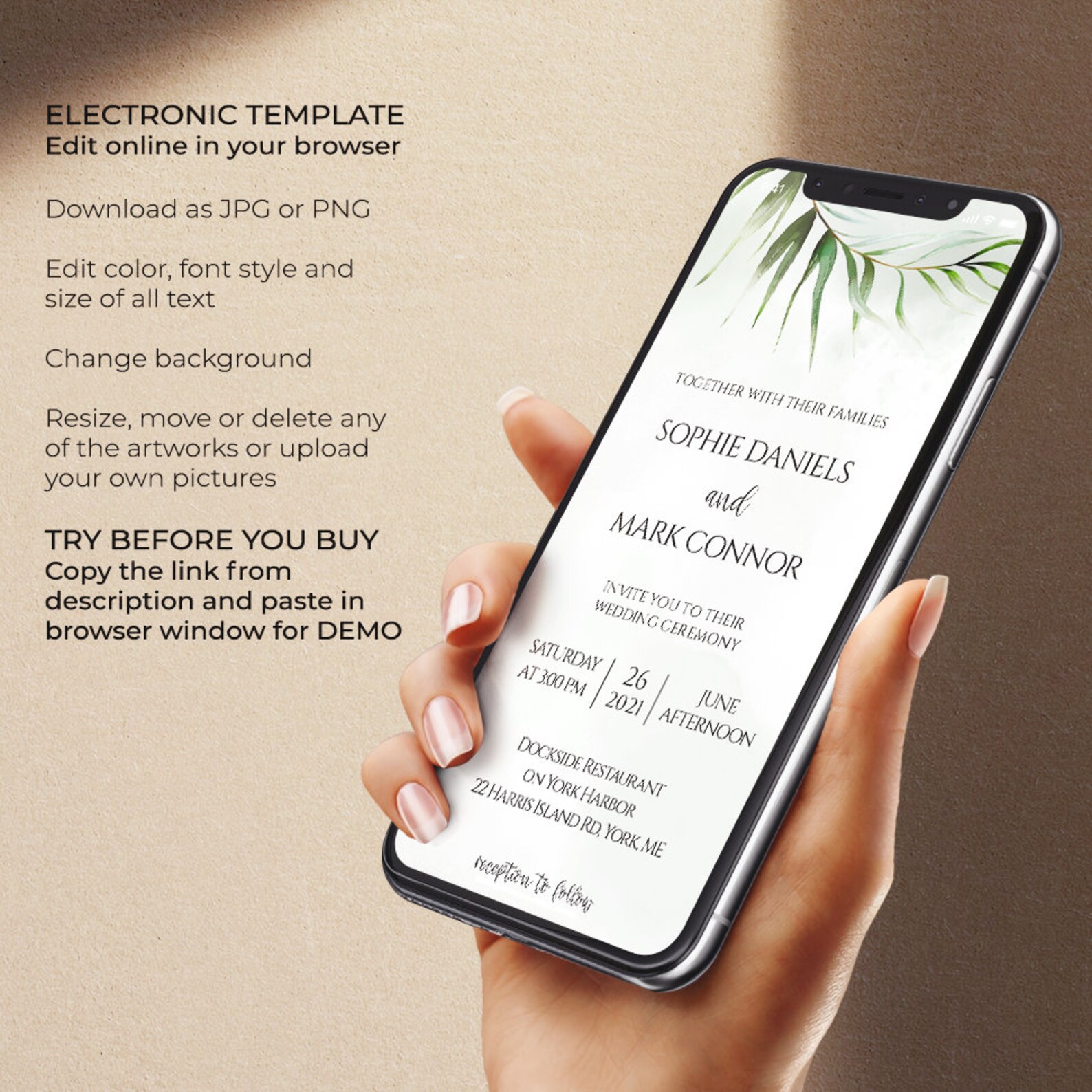 Electronic Invitation iPhone 2 Sizes, Smartphone Wedding Evite Template