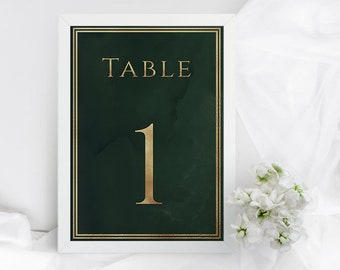 Printable Table Numbers, Emerald Green And Gold Wedding, Elegant Modern Table Decoration, DIY Wedding, Instant Download