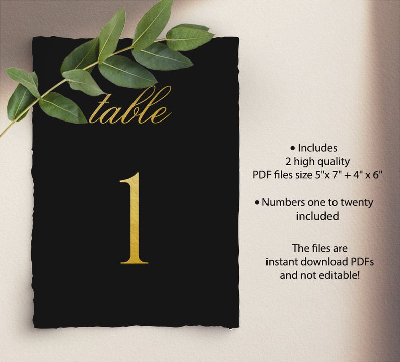 Black and Gold Table Numbers, Printable Wedding Table Names, Gold Table