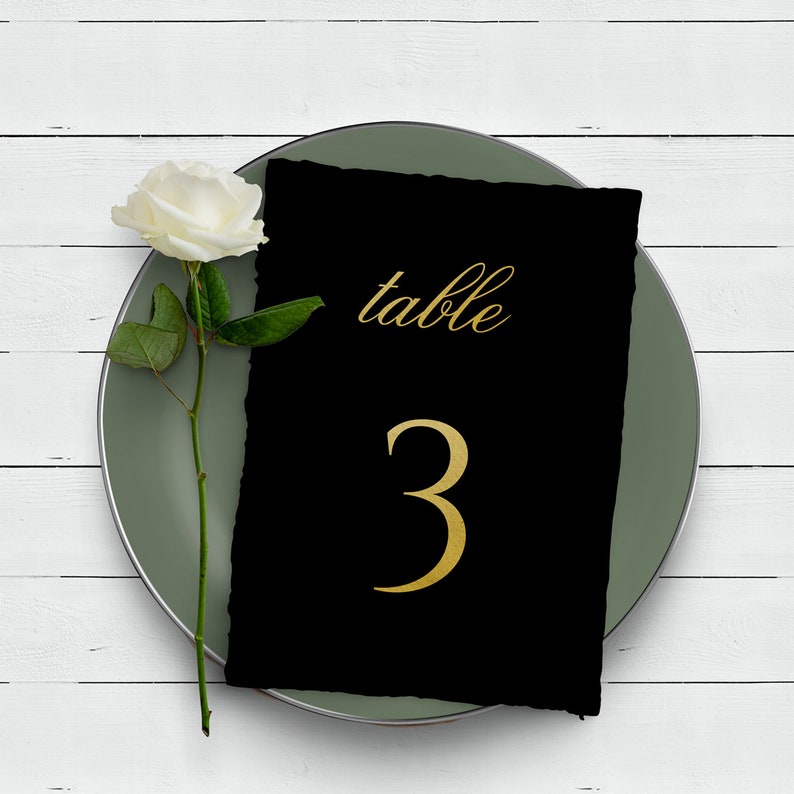 Black and Gold Table Numbers, Printable Wedding Table Names, Gold Table