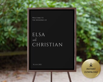 Wedding Welcome Sign Template, Black Welcome To Our Wedding Sign Printable, Editable Sign, Instant Download