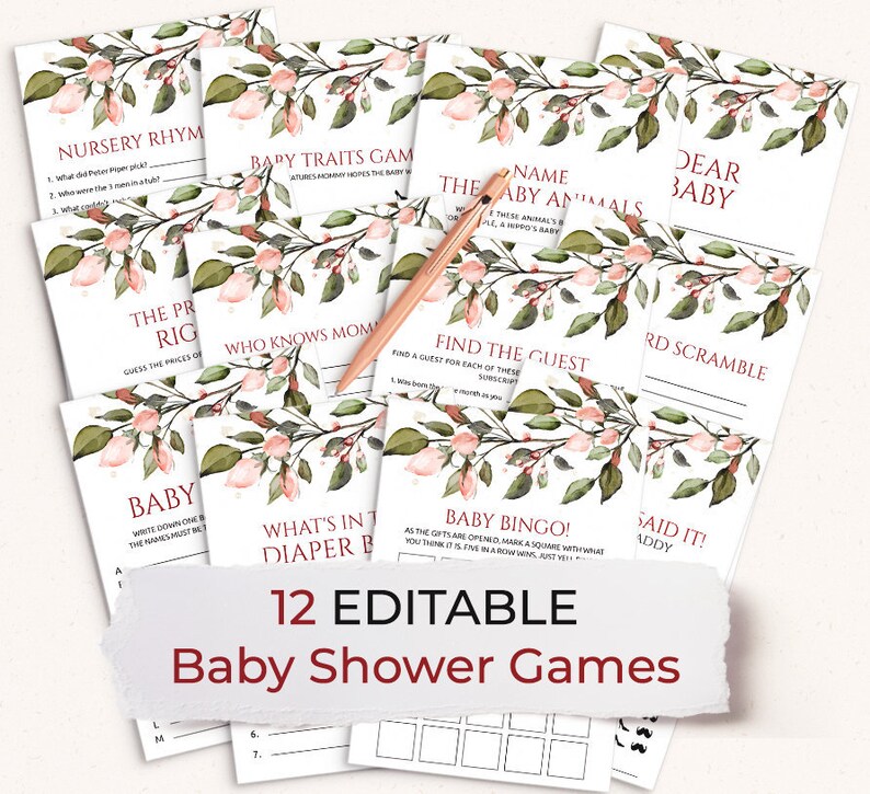 12 Baby Shower Games Flower Baby Shower Games Baby Shower Etsy