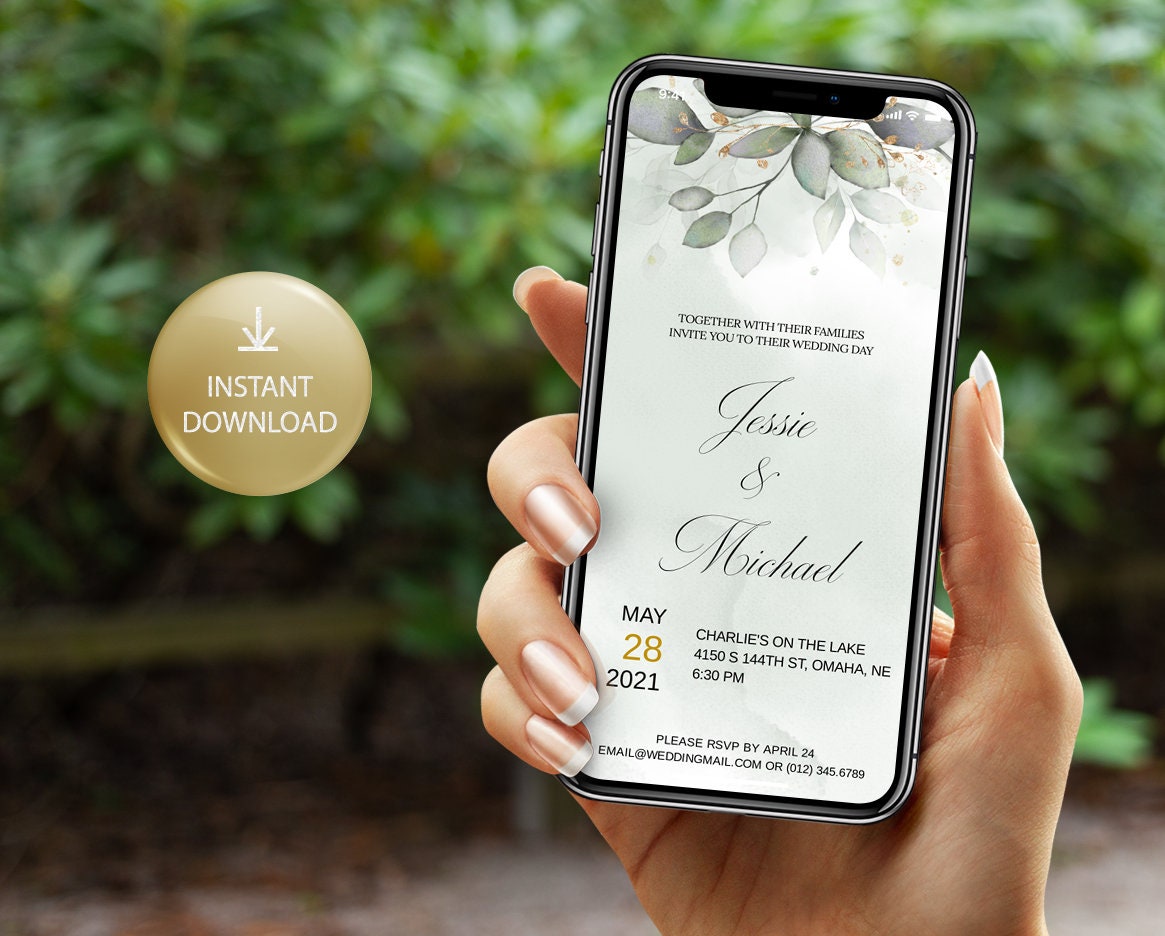Olive Phone Invitation Wedding Invite Green and Gold - Etsy