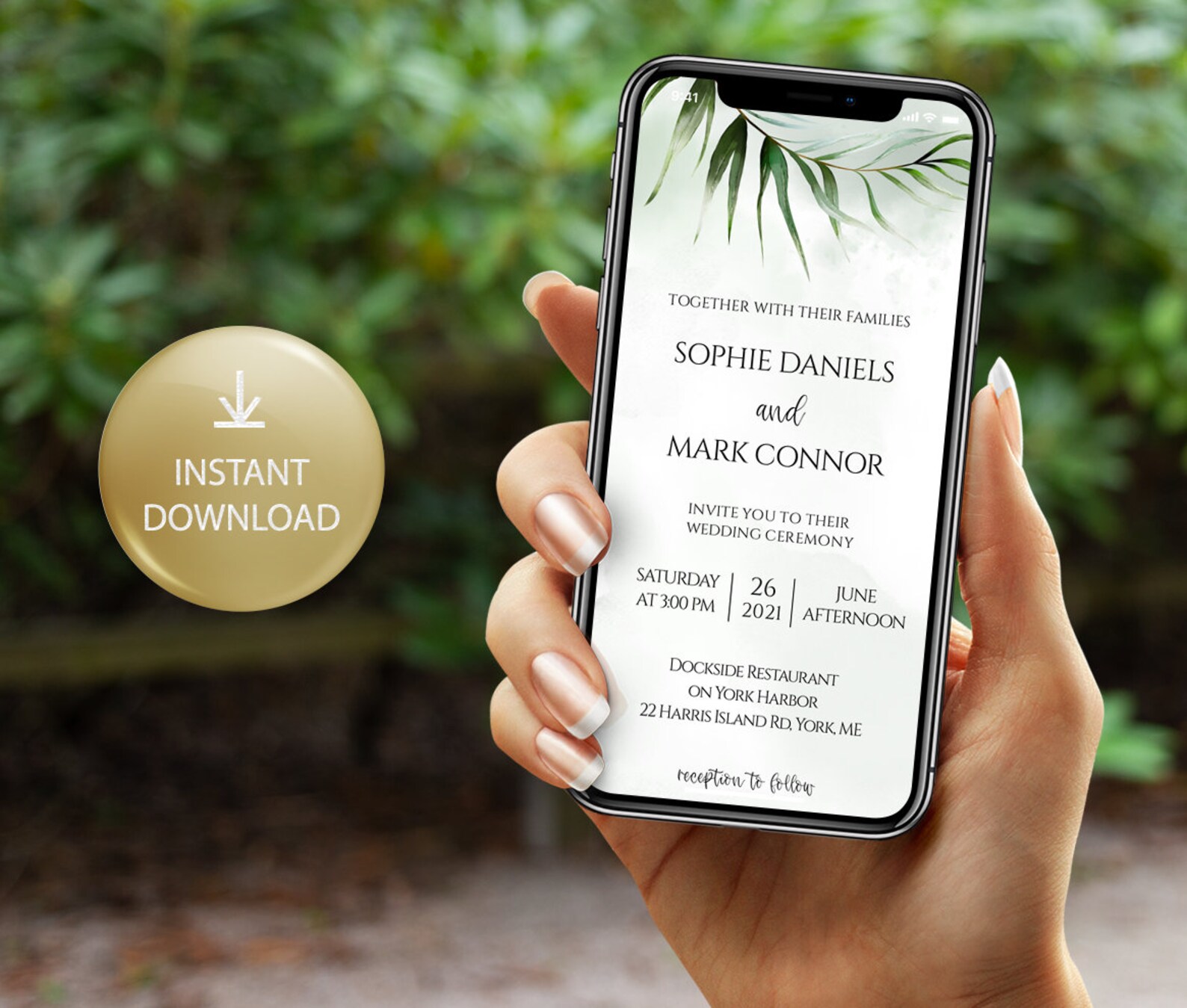 Electronic Invitation iPhone 2 Sizes, Smartphone Wedding Evite Template