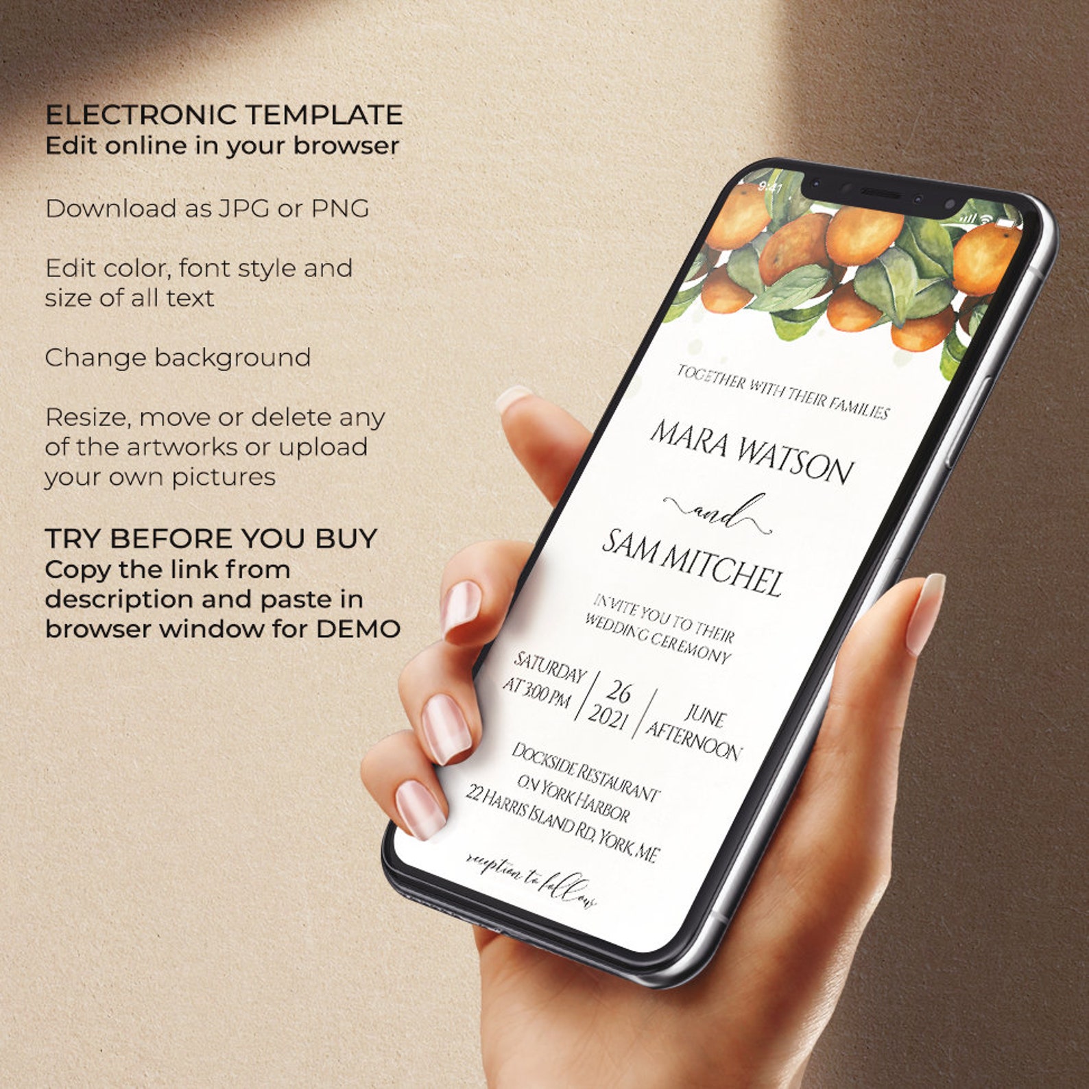 Smartphone Wedding Evite Template, iPhone Electronic Invitation