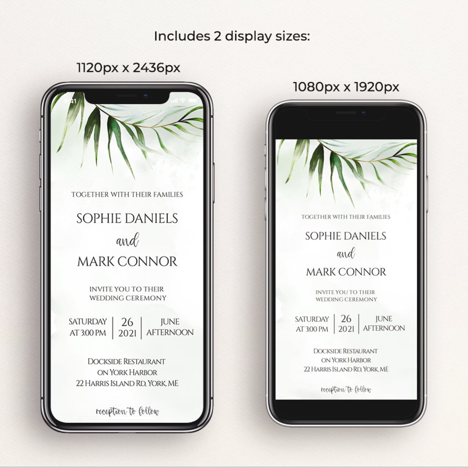 Electronic Invitation iPhone 2 Sizes, Smartphone Wedding Evite Template
