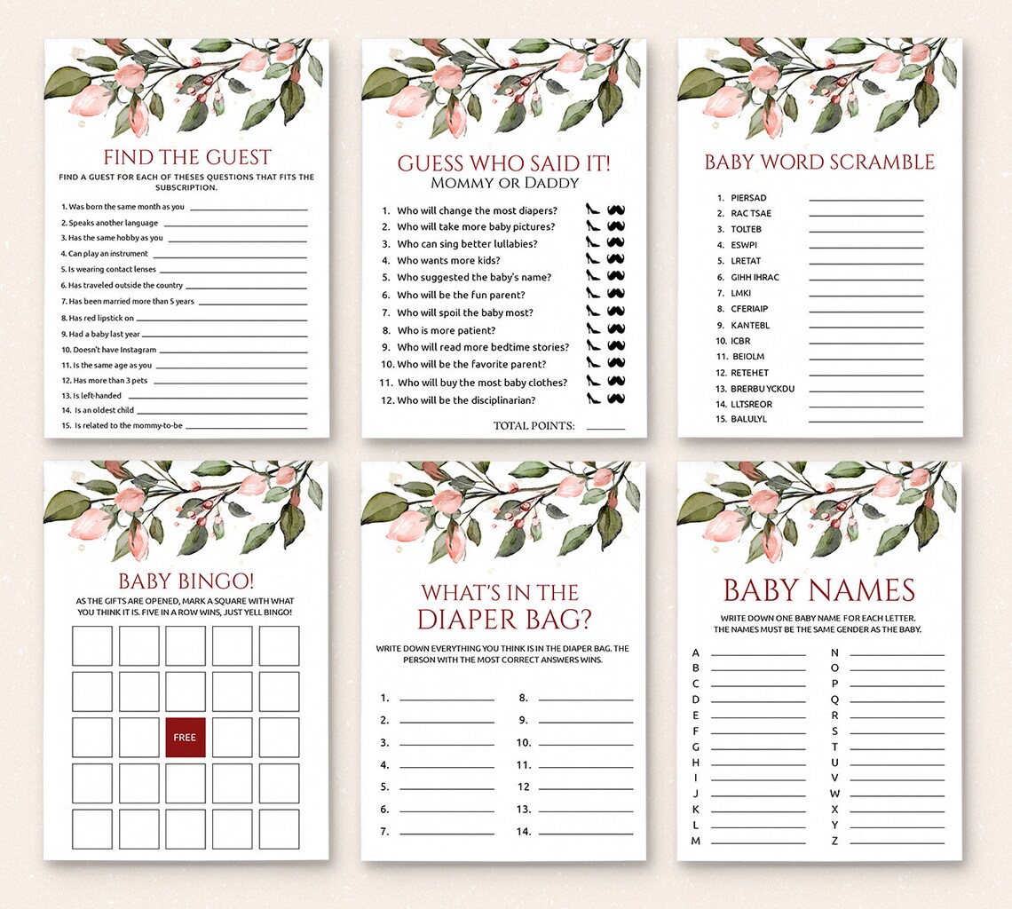 12 Baby Shower Games Flower Baby Shower Games Baby Shower Etsy