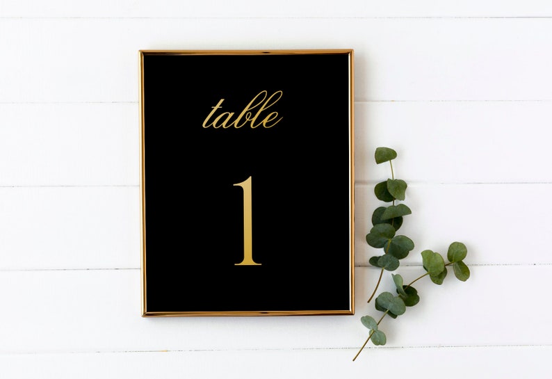 Black and Gold Table Numbers, Printable Wedding Table Names, Gold Table
