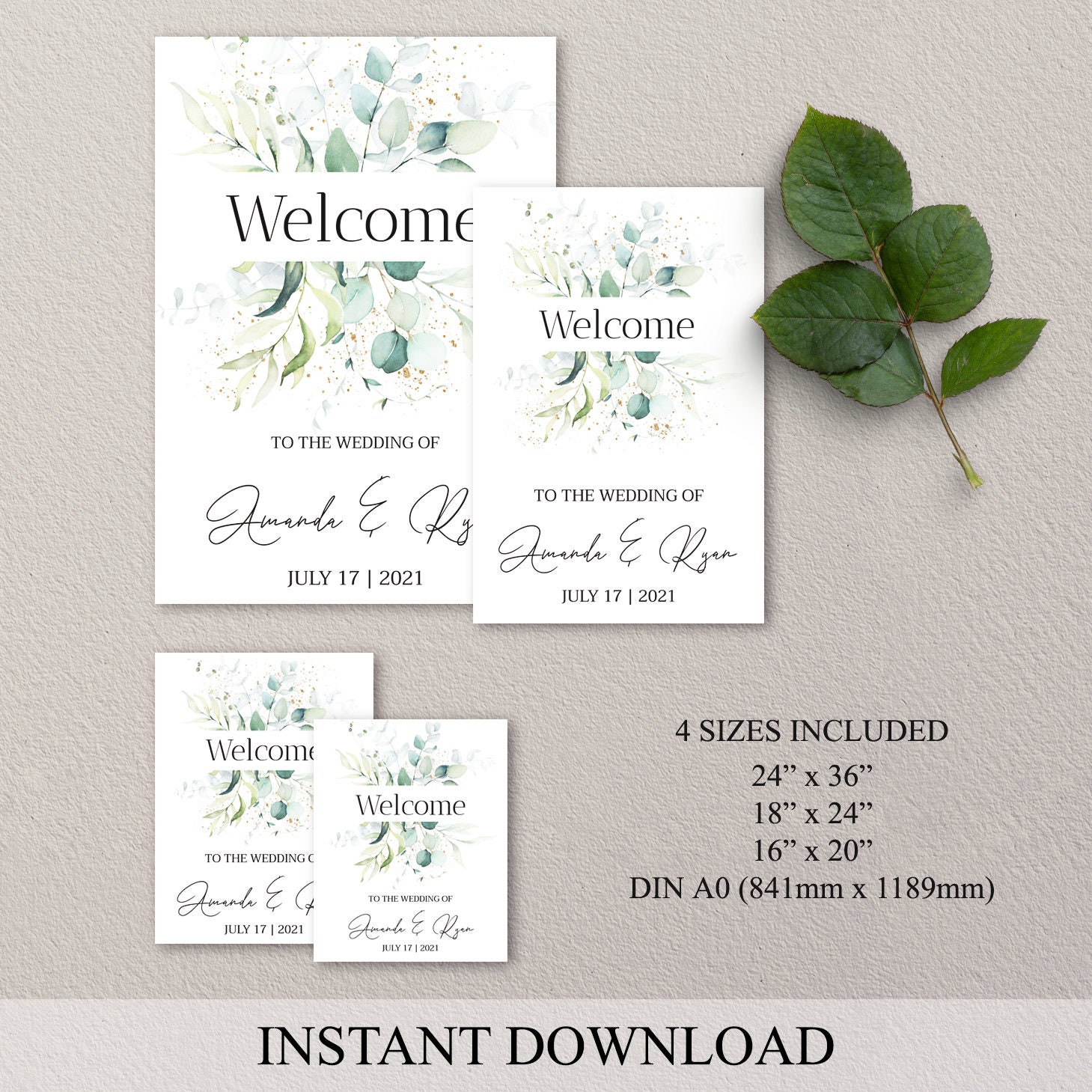 Greenery Welcome Sign Wedding Printable Sign Instant - Etsy