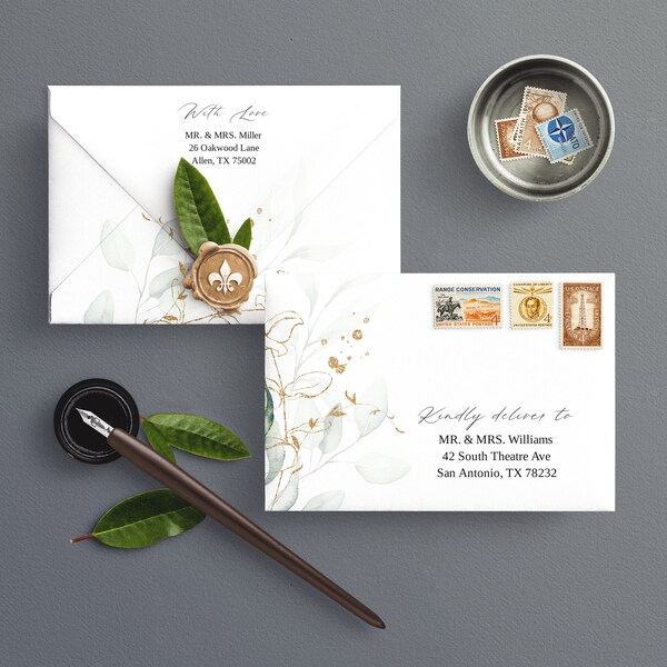 Wedding Envelope Template, Printable Envelope, Greenery Envelope, Address Template, Address Label, Instant Download, 100% Editable, Eden
