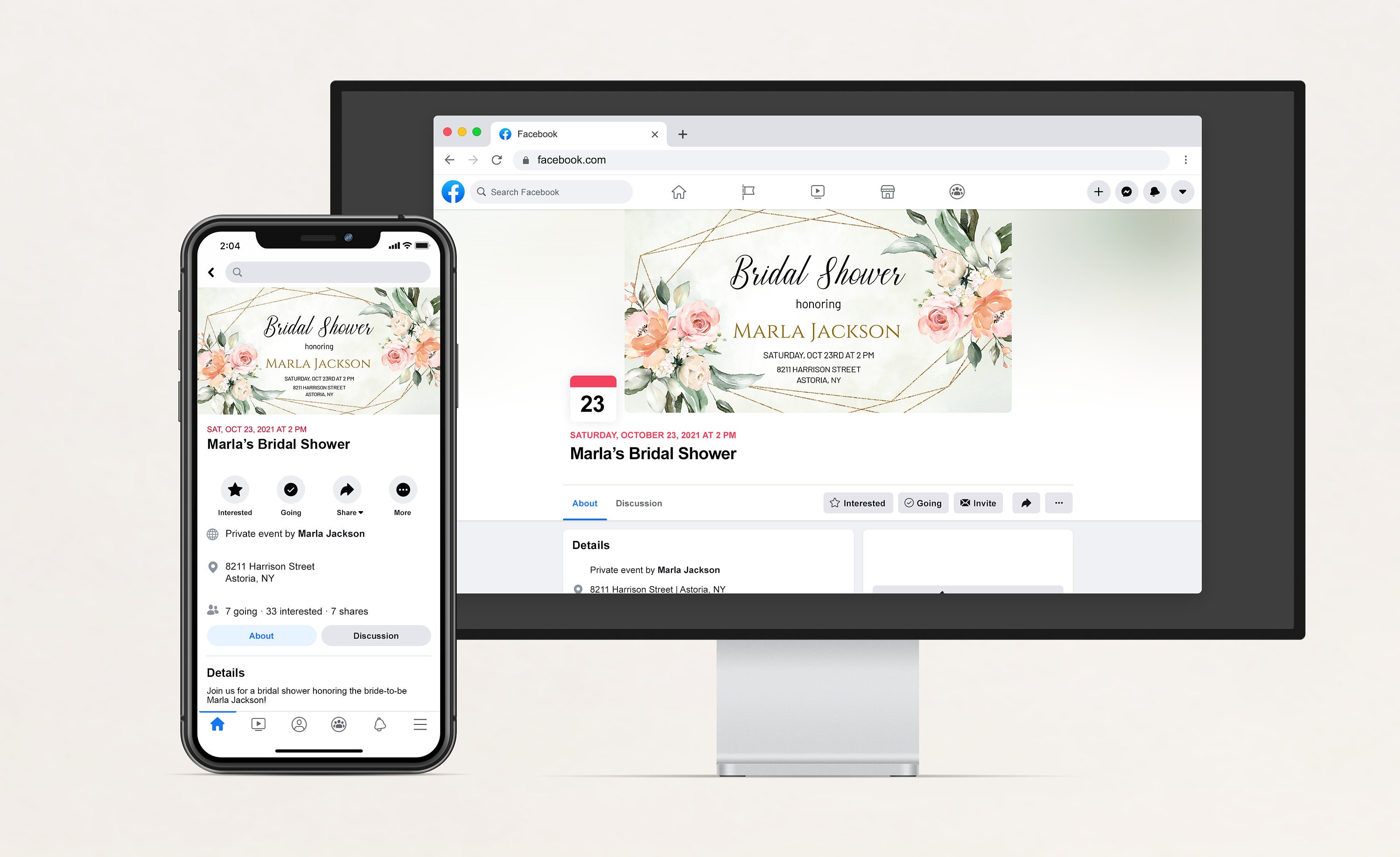 Geometric Bridal Shower Facebook Event Cover Banner Digital Etsy