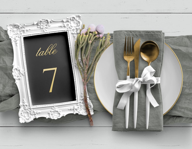 Black and Gold Table Numbers, Printable Wedding Table Names, Gold Table
